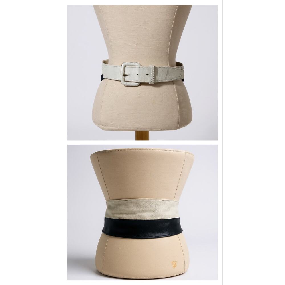 Vintage 80s Leather Colorblock Waist Belt Medium